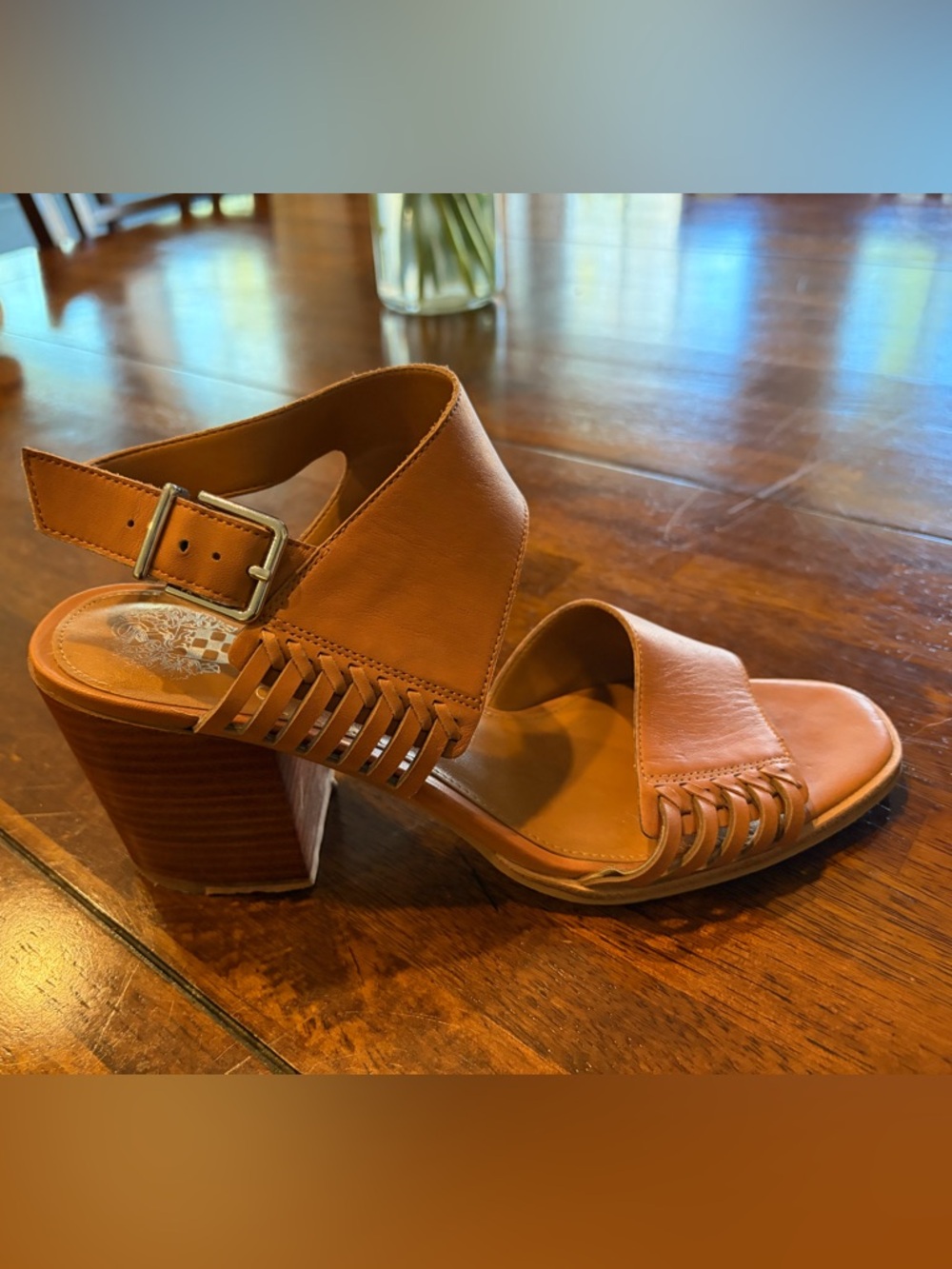 Vince Camuto Karmelo Block Heel Leather Sandal, Tan, 8.5